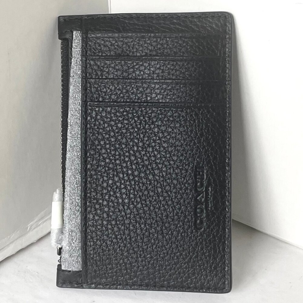 Coach Cosmic Coach Zip Card Case Rocket Ship Space CW222 Black Leather Wallet - Picture 2 of 6